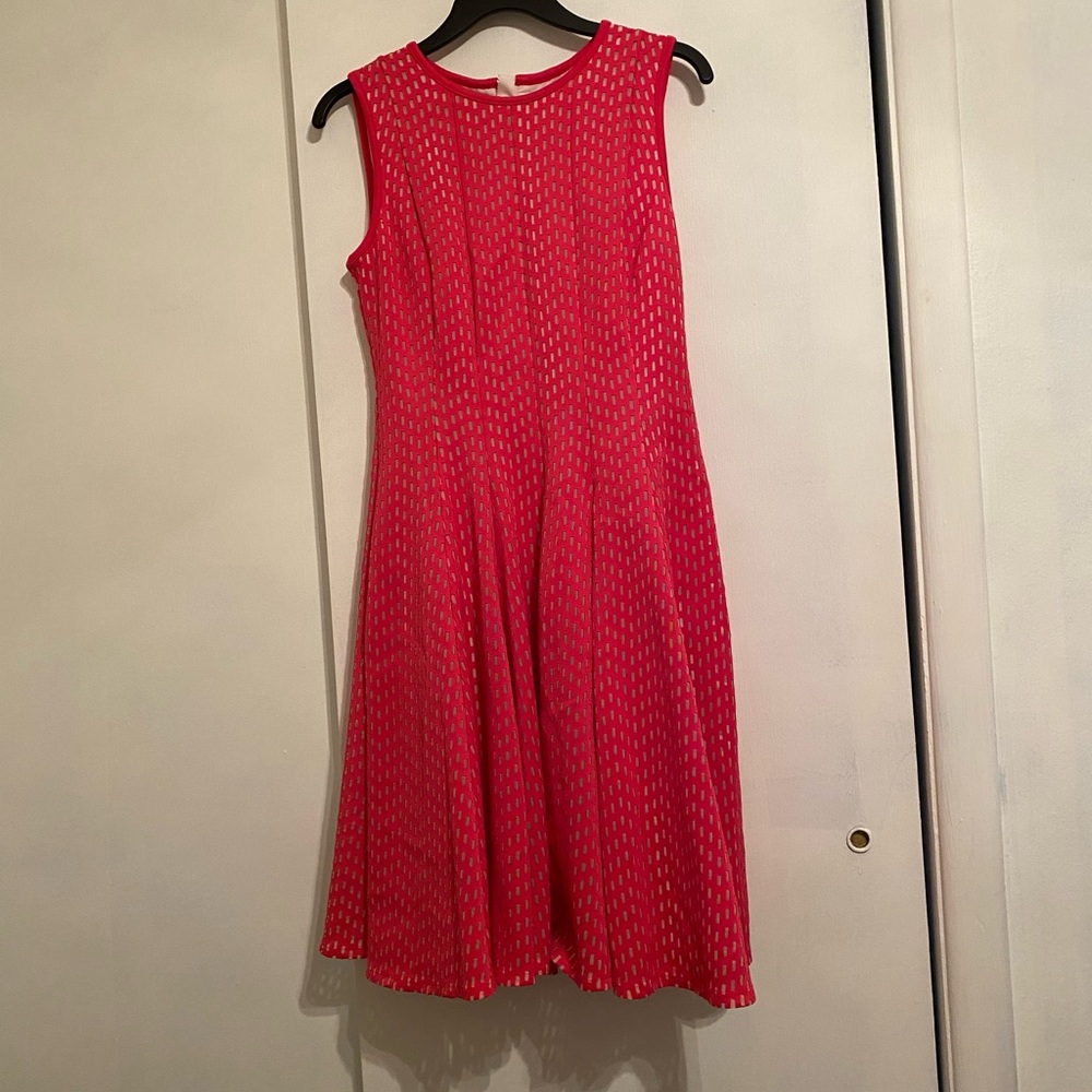 Calvin Klein Pink Patterned Sleeveless Fit/Flare Chic Exposed Zipper Midi Dress